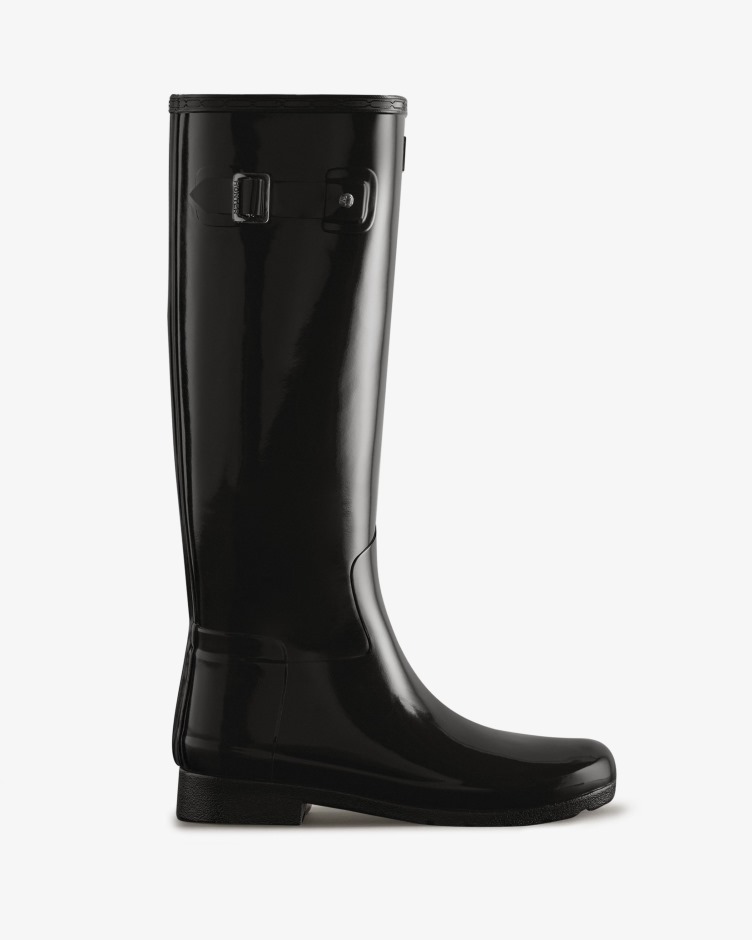Botas De Chuva De Alto Brilho Para Mulheres Hunter Slim Fit Refinadas Pretas