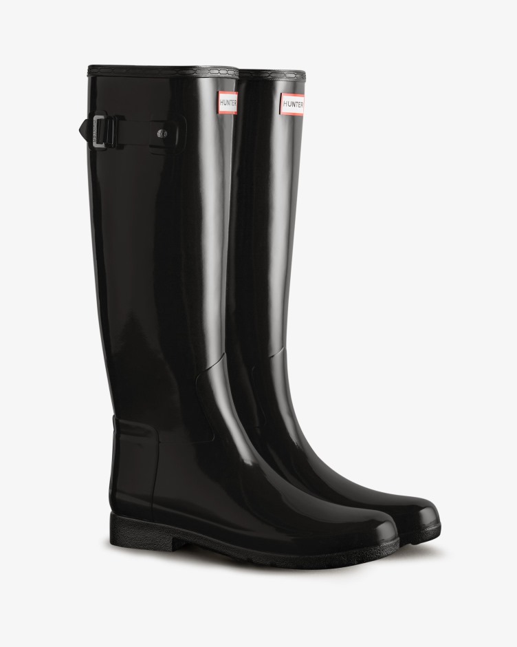 Botas De Chuva De Alto Brilho Para Mulheres Hunter Slim Fit Refinadas Pretas