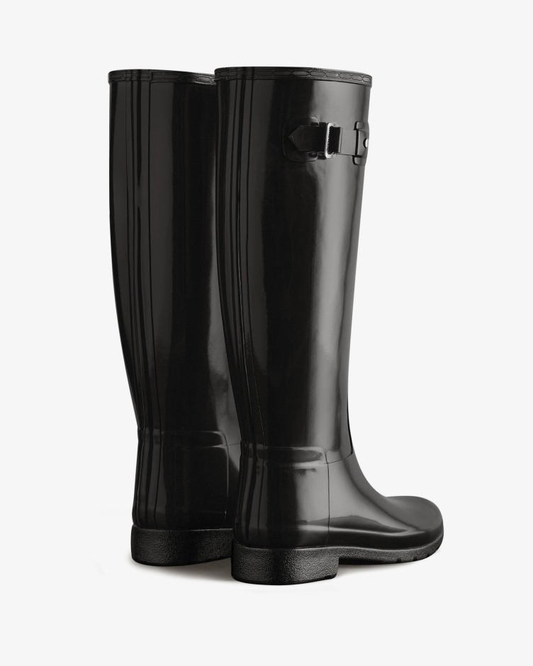 Botas De Chuva De Alto Brilho Para Mulheres Hunter Slim Fit Refinadas Pretas