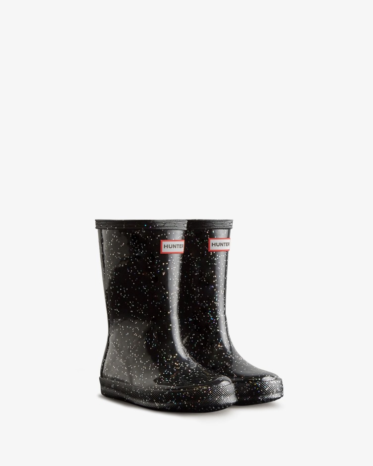 Hunter Kids First (18 Meses-8 Anos) Botas De Chuva Gigantes Com Glitter Preto