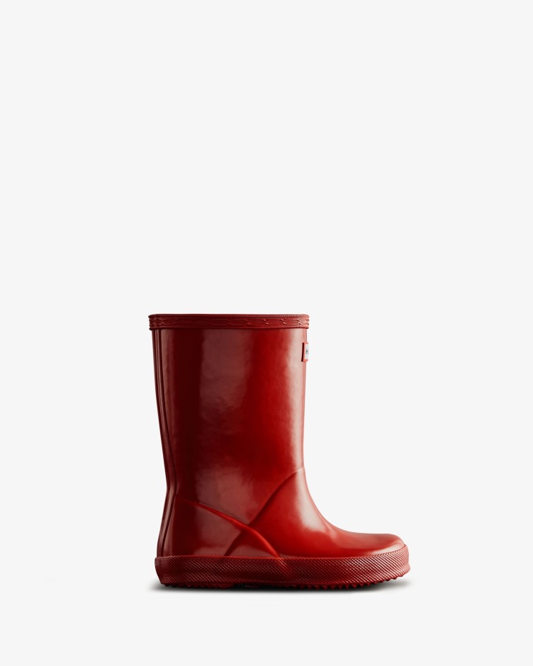 Hunter Original Kids First (18 Meses-8 Anos) Botas De Chuva Brilhante Vermelho Militar