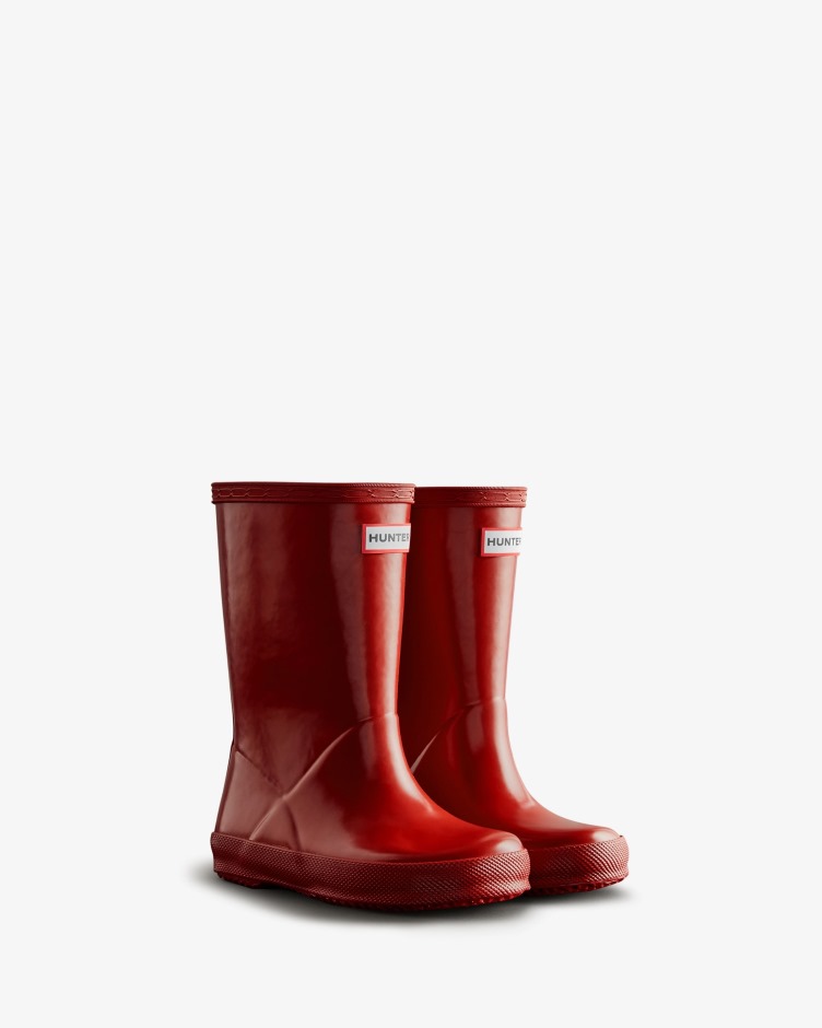 Hunter Original Kids First (18 Meses-8 Anos) Botas De Chuva Brilhante Vermelho Militar