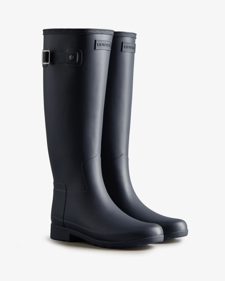 Botas De Chuva Altas Refinadas Para Mulheres Caçadores Slim Fit Azul Marinho