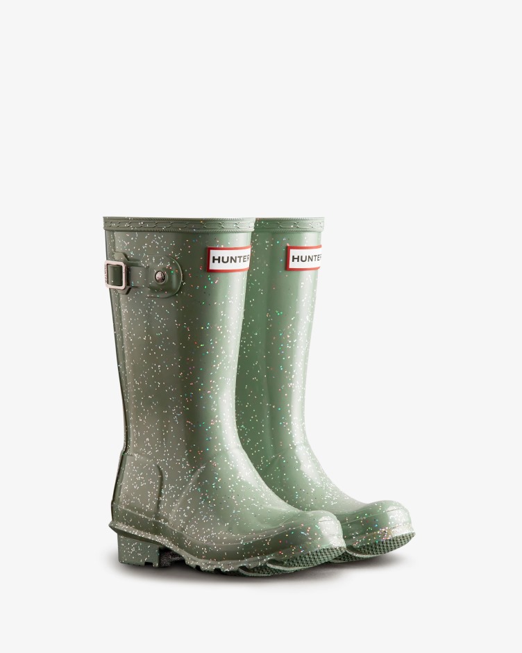 Hunter Crianças Grandes (5-11 Anos) Botas De Chuva Gigantes Com Glitter Doce Verde