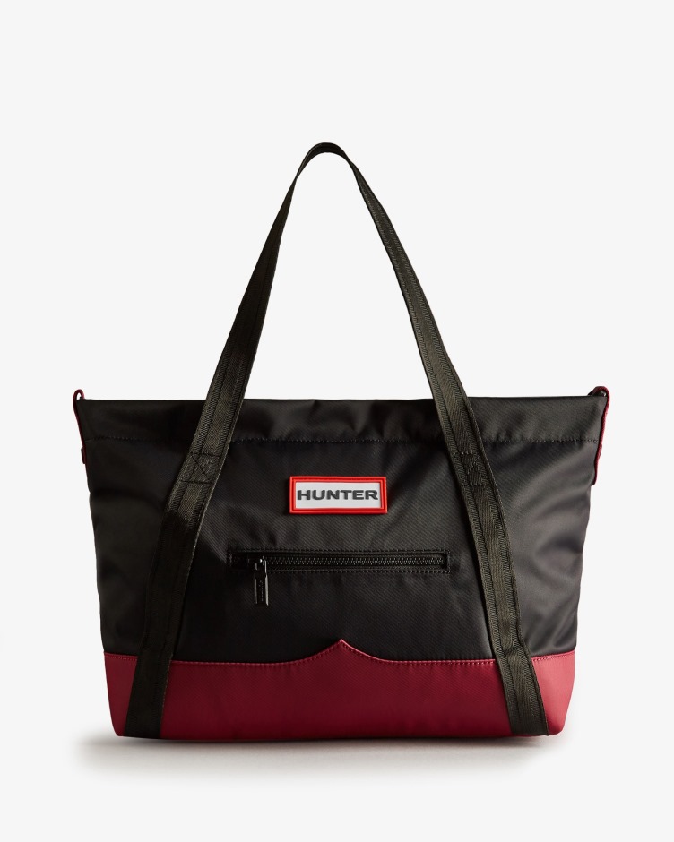 Hunter Reaproveitado Nylon Bolsa Tote Clip Top Médio Preto Cinza Multi