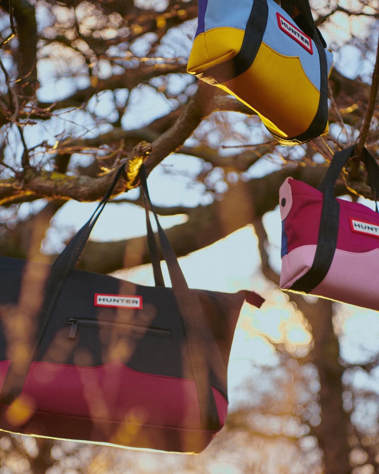 Hunter Reaproveitado Nylon Bolsa Tote Clip Top Médio Preto Cinza Multi