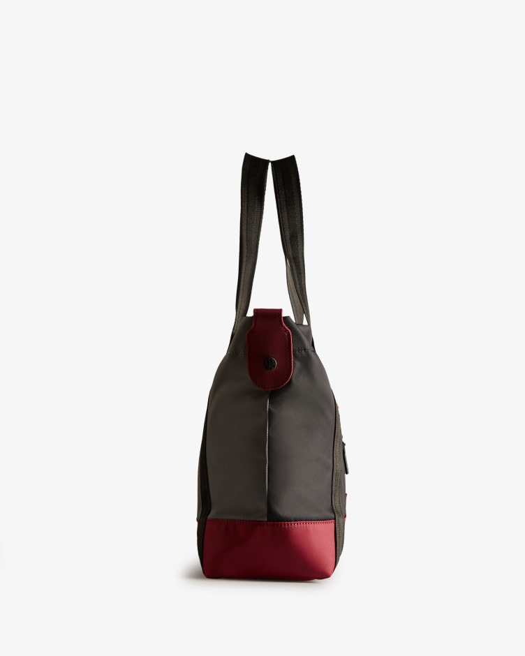 Hunter Reaproveitado Nylon Bolsa Tote Clip Top Médio Preto Cinza Multi