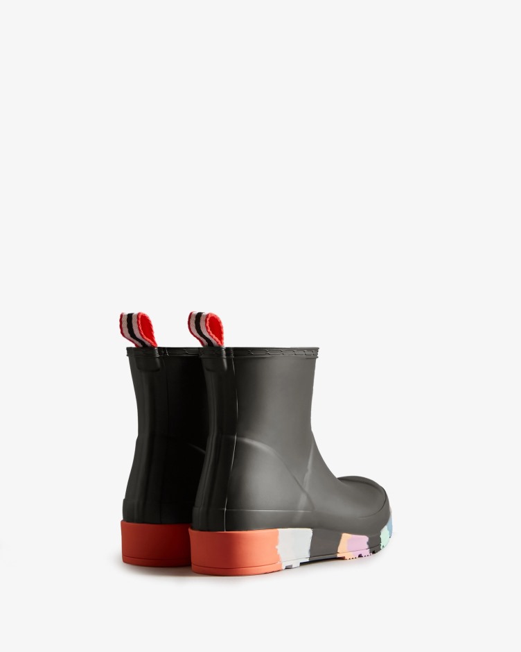 Botas De Chuva De Sola Curta Com Listras Curtas Femininas Hunter - Multi Sola