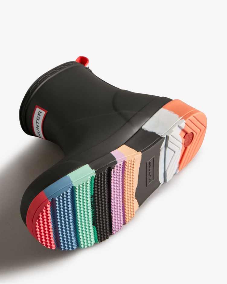 Botas De Chuva De Sola Curta Com Listras Curtas Femininas Hunter - Multi Sola