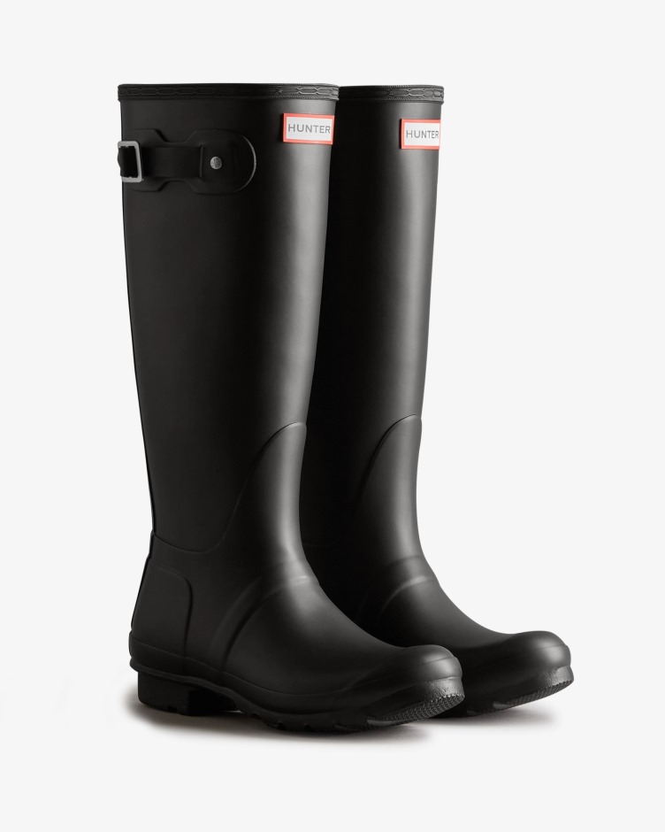 Botas De Chuva Altas Femininas Hunter Backstrap Preto-branco