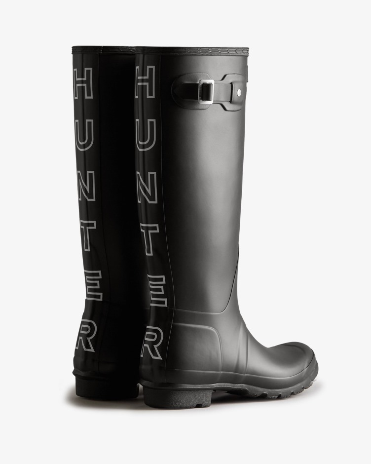 Botas De Chuva Altas Femininas Hunter Backstrap Preto-branco