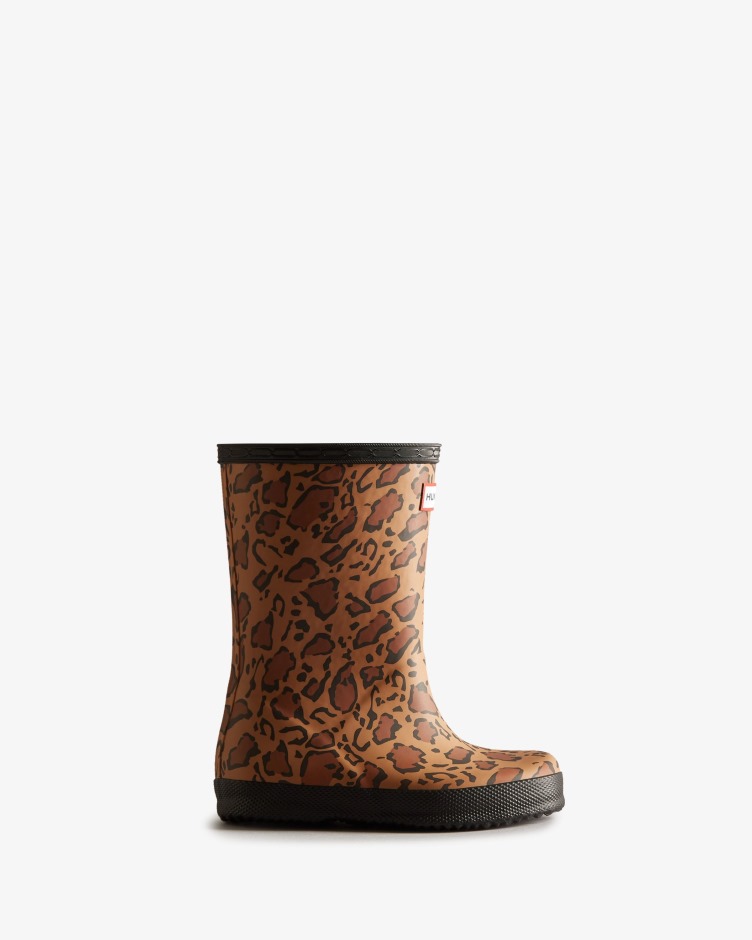 Hunter Kids First (18 Meses A 8 Anos) Botas De Chuva Com Estampa De Leopardo Rica Em Preto-sela-bronzeado