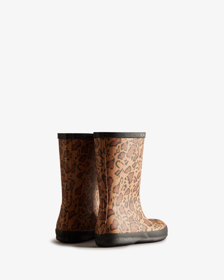 Hunter Kids First (18 Meses A 8 Anos) Botas De Chuva Com Estampa De Leopardo Rica Em Preto-sela-bronzeado