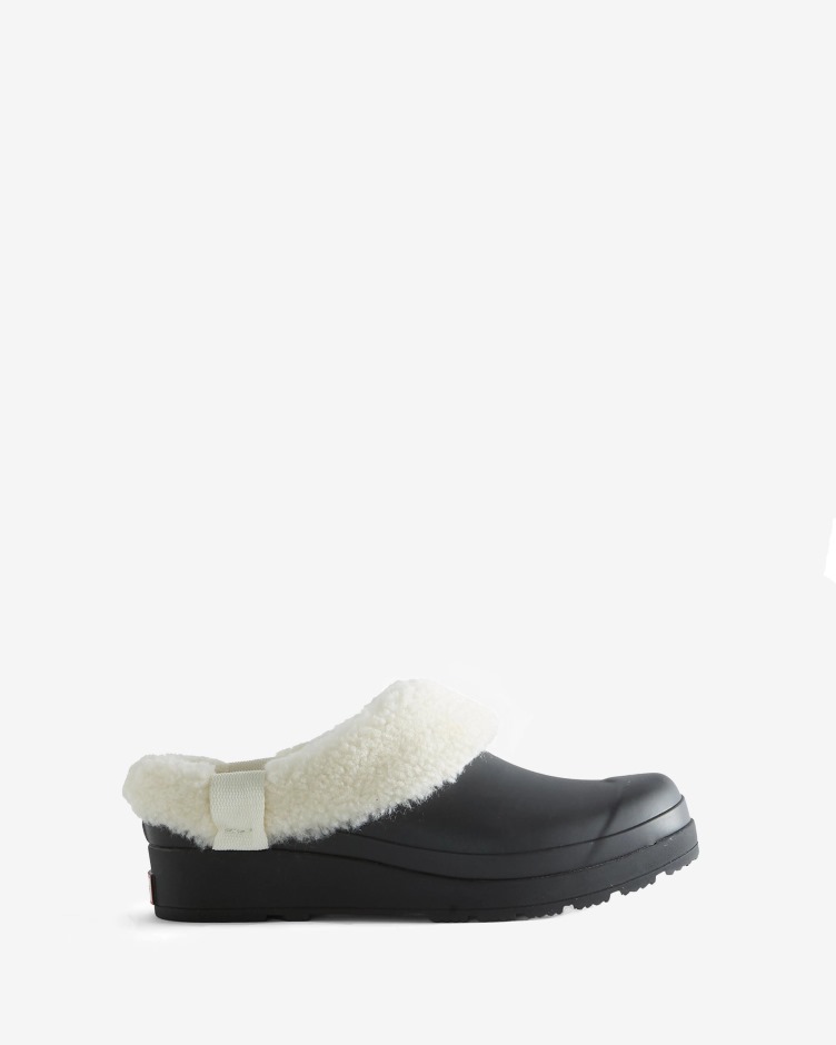 Hunter Jogo Feminino Vegano Shearling Tamancos Isolados Preto