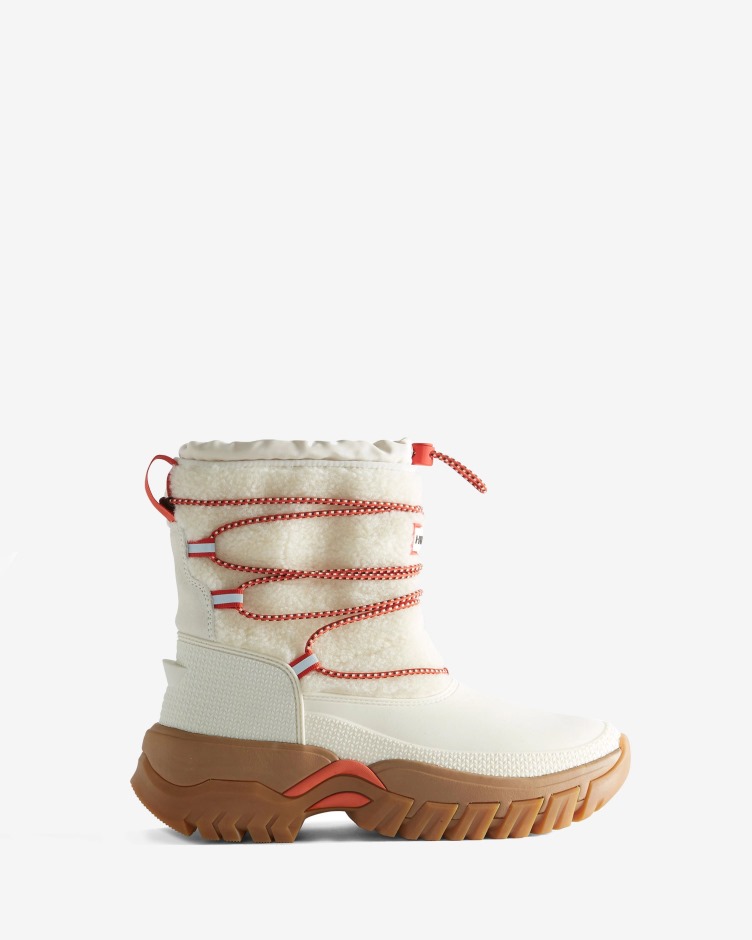 Botas De Neve Curtas Com Isolamento Para Mulheres Caçadoras Veganas De Shearling Goma De Salgueiro Branco