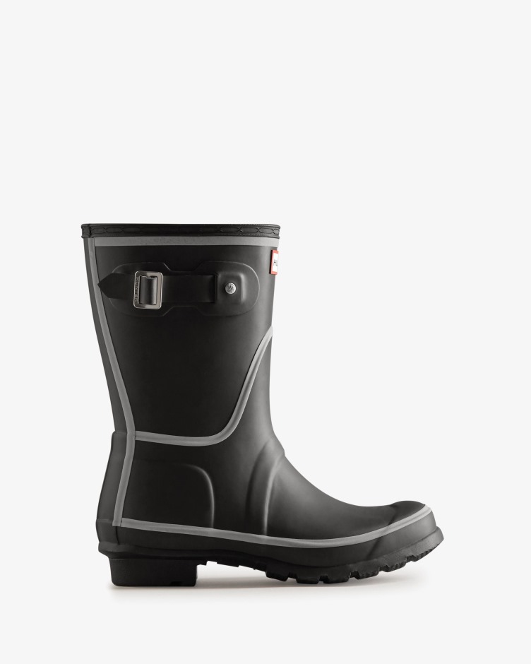 Botas De Chuva Curtas Pretas Com Contorno Reflexivo Feminino Hunter