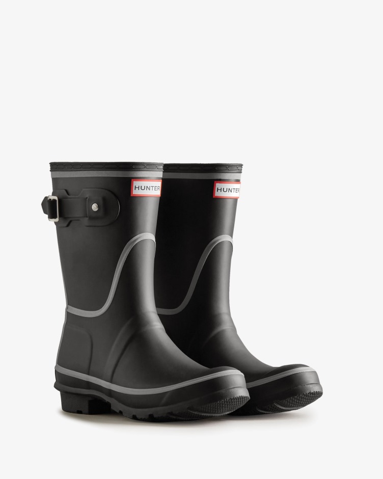 Botas De Chuva Curtas Pretas Com Contorno Reflexivo Feminino Hunter
