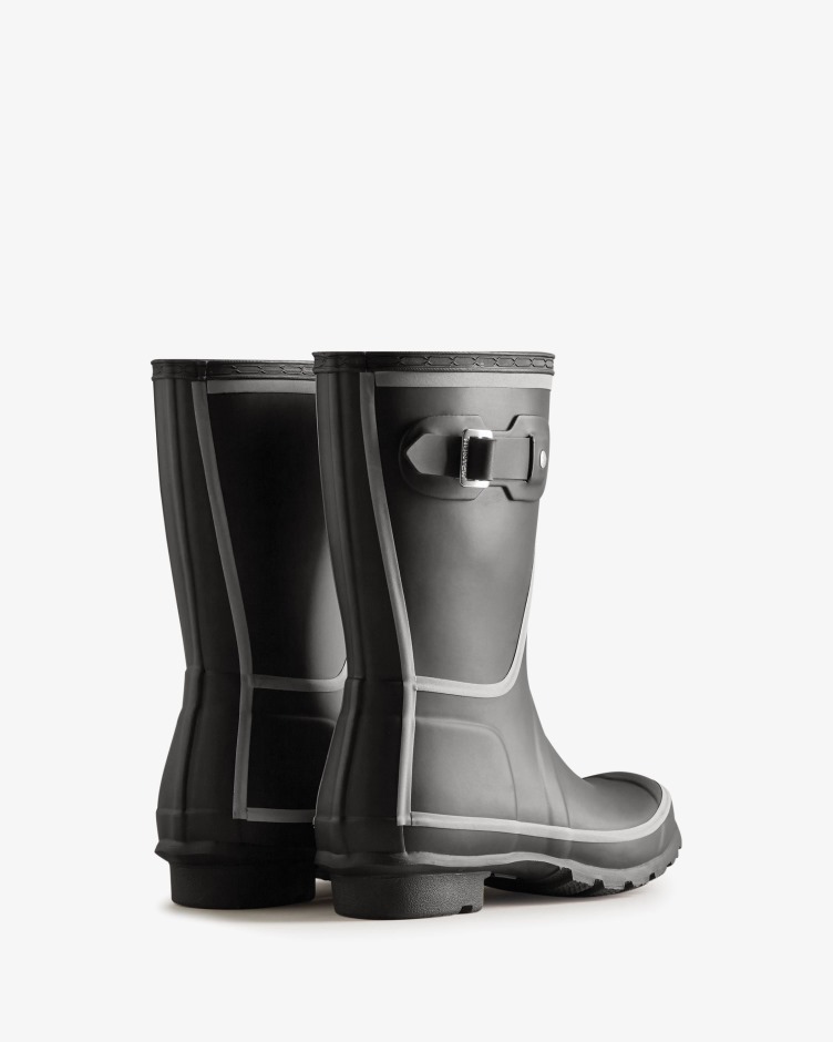 Botas De Chuva Curtas Pretas Com Contorno Reflexivo Feminino Hunter