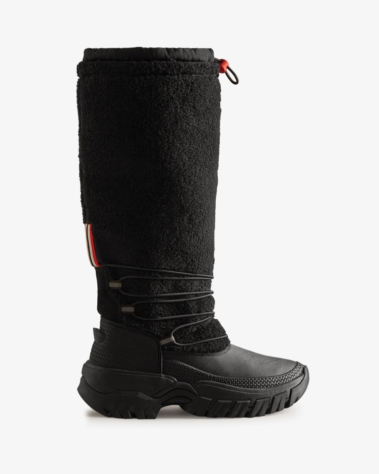 Botas De Neve Altas Com Isolamento Para Mulheres Caçadoras Veganas De Shearling Pretas