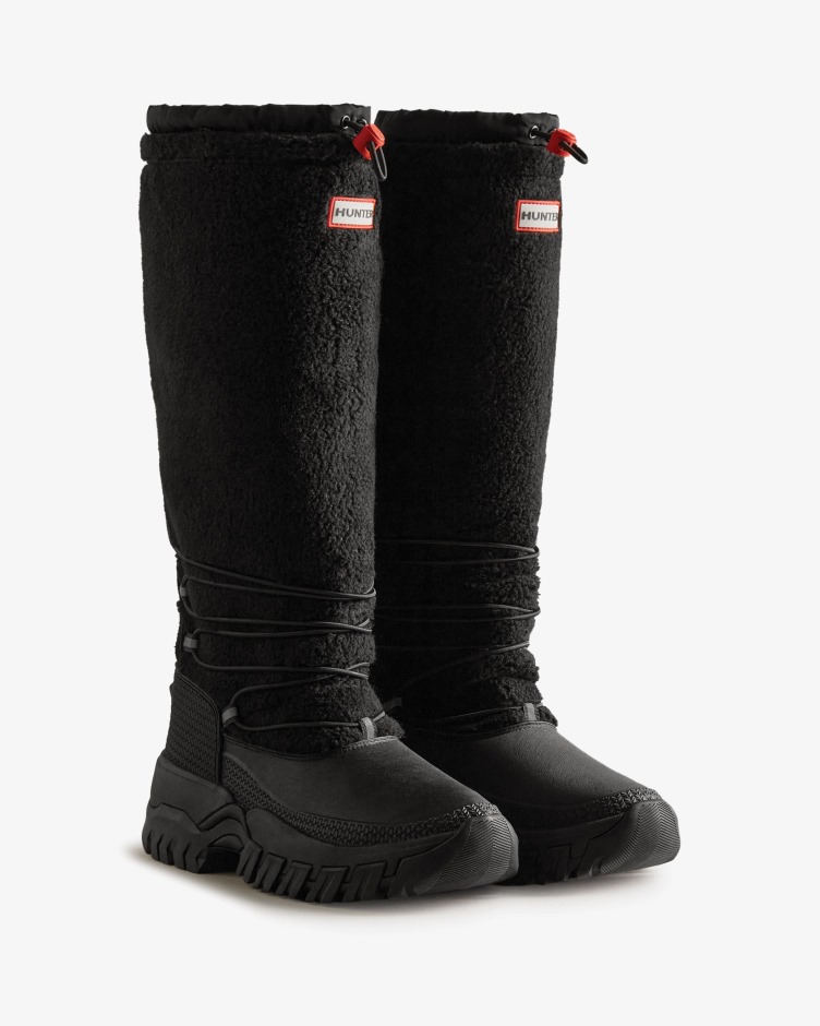Botas De Neve Altas Com Isolamento Para Mulheres Caçadoras Veganas De Shearling Pretas