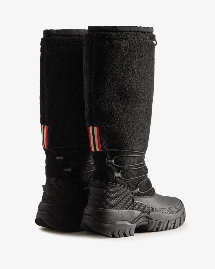 Botas De Neve Altas Com Isolamento Para Mulheres Caçadoras Veganas De Shearling Pretas