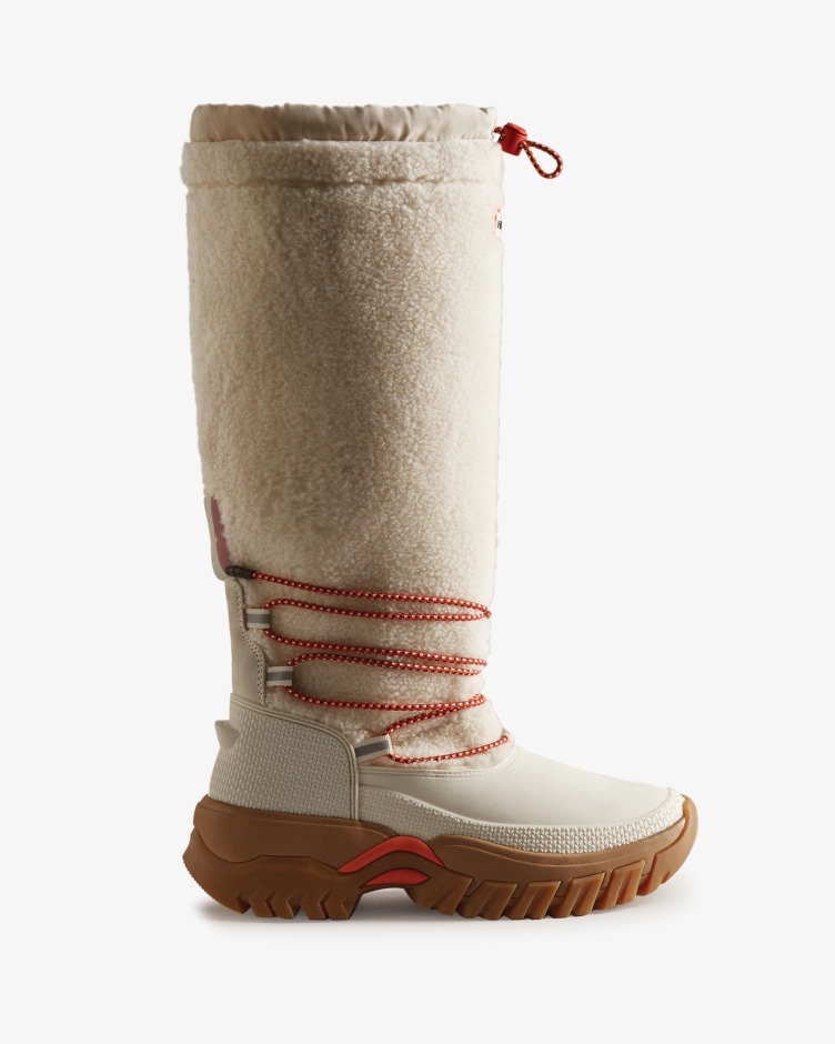 Botas De Neve Altas Com Isolamento Para Mulheres Caçadoras Veganas De Shearling Goma De Salgueiro Branco