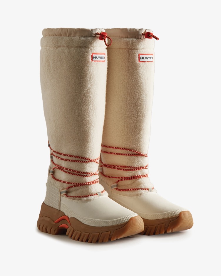 Botas De Neve Altas Com Isolamento Para Mulheres Caçadoras Veganas De Shearling Goma De Salgueiro Branco