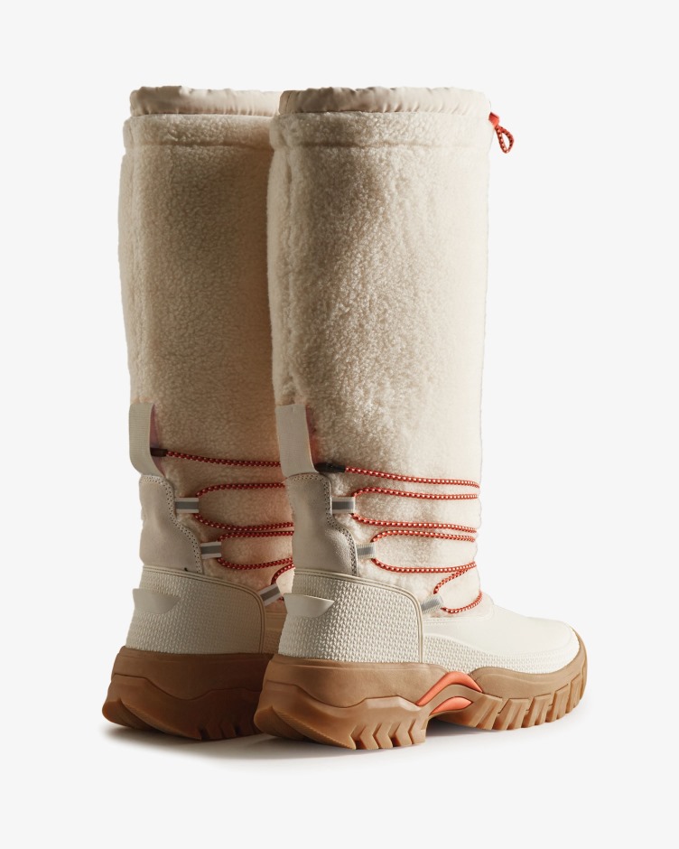 Botas De Neve Altas Com Isolamento Para Mulheres Caçadoras Veganas De Shearling Goma De Salgueiro Branco