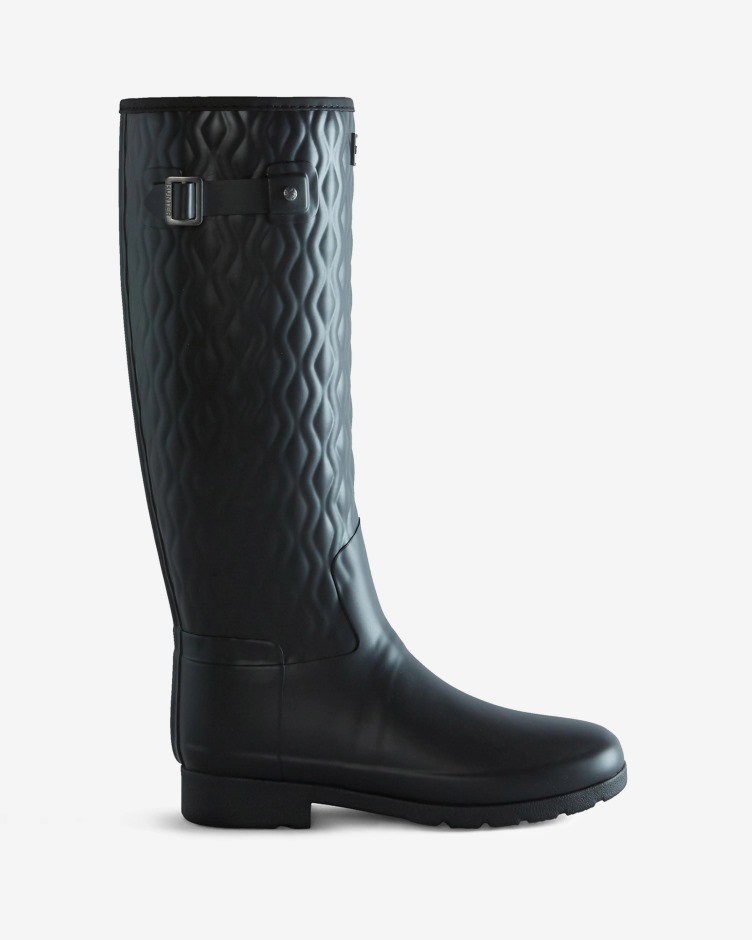 Botas De Chuva Altas Acolchoadas Verticais Femininas Hunter Slim Fit Pretas